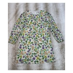 Loft Shift Dress Women 8P Cream Floral Excellent Linen Blend Long Sleeve Cottage